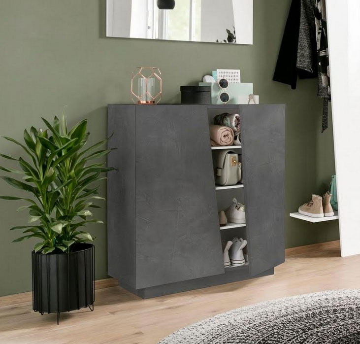 Scarpiera 2 ante 1 anta ribalta bianco lucido e pero