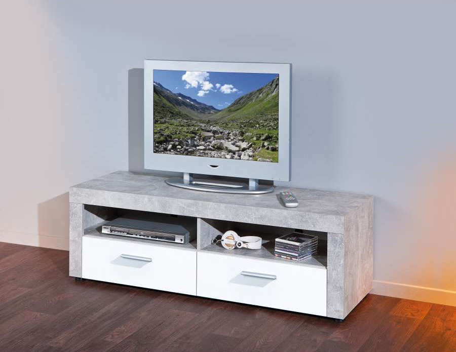 Porta Tv Moderno di Design, Laminato effetto Marmo e Frontale Laccato Bianco Opaco