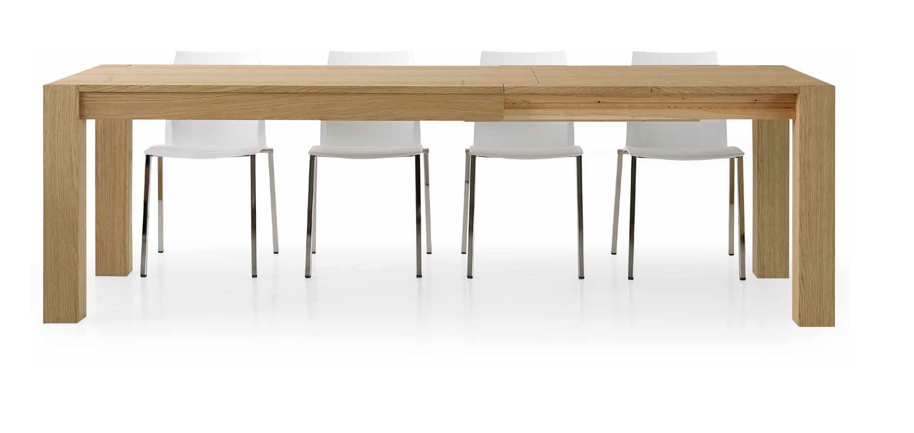 Tavolo di design allungabile in legno, rovere naturale spazzolato, apertura con binario