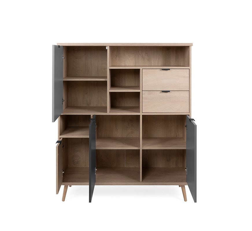 Madia Rosvik con 4 ante e 2 cassetti in finitura Grigio Seta, Grigio Perla e Antracite