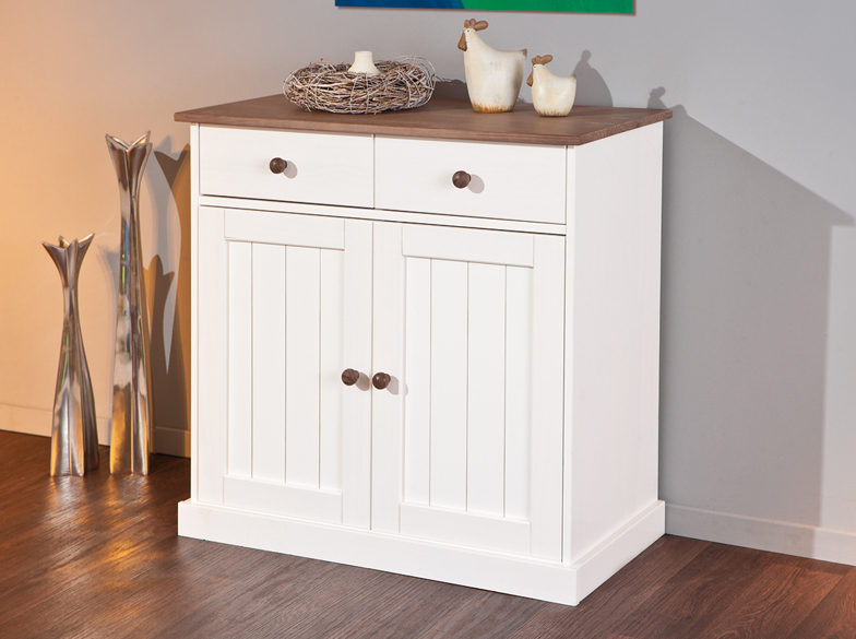 Madia due ante, due cassetti in legno massiccio / bianco