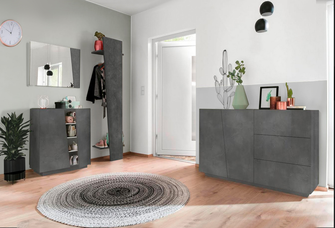 Mobili ingressi moderni, composizione con Madia, Appendiabiti e Scarpiera, finitura Ardesia