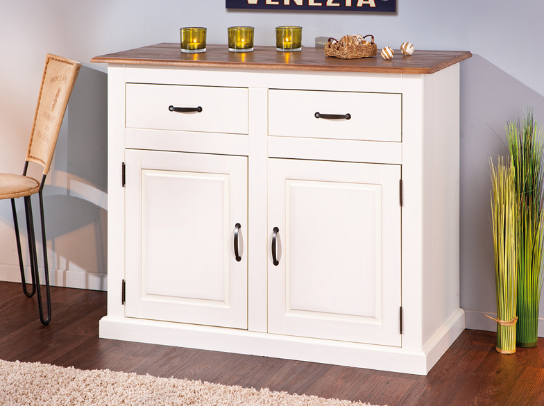 Madia due ante e due cassetti in legno massiccio / bianco