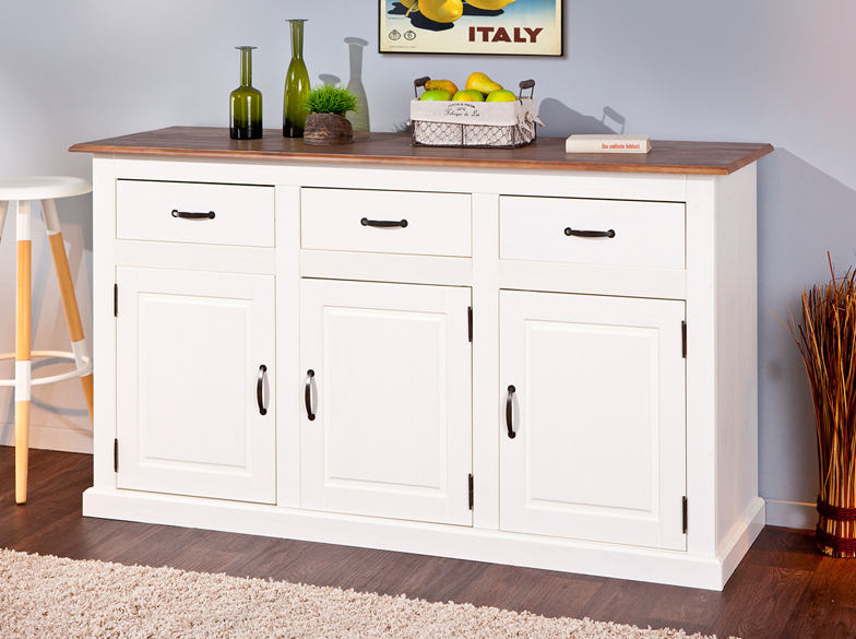 Madia 3 ante e 3 cassetti in legno massiccio / bianco