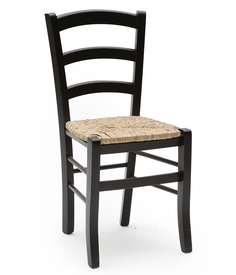 Sedia Paesana Venezia con fondino in paglia, Anilina Nero