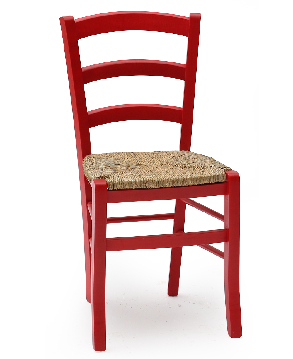 Sedia Paesana Venezia con fondino in paglia, Anilina Rosso