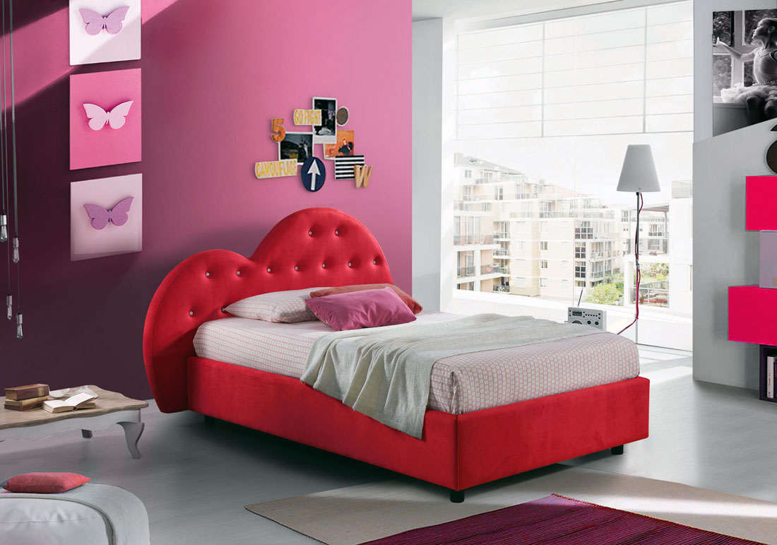 Letto una piazza e mezza Ninfea, in tessuto colore Rosso