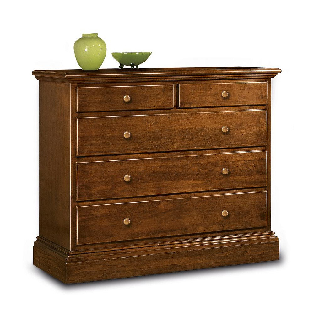 Comò in legno, lucidato noce - 5 cassetti