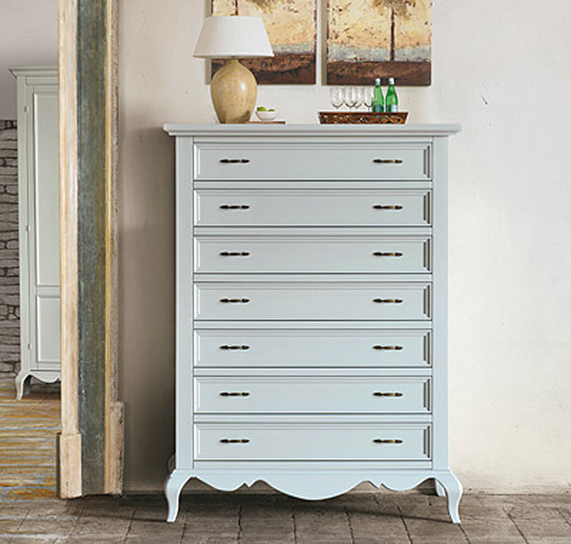 Cassettiera in legno 7 cassetti, finitura zinco