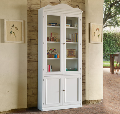 Libreria arte povera 4 ante in legno, finitura latte