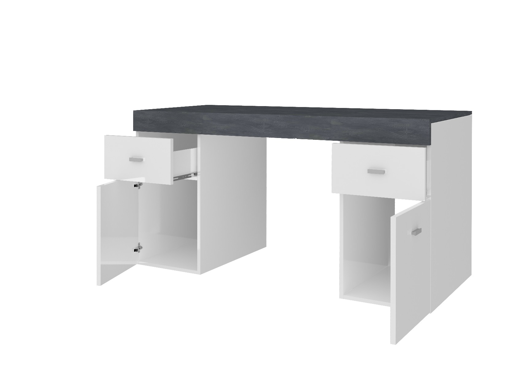 Scrivania 2 ante e 2 cassetti bianco lucido e ardesia, made in Italy