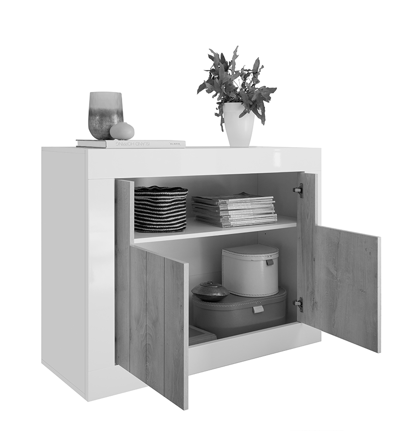 Madia moderna con 2 ante in finitura cemento e ossido