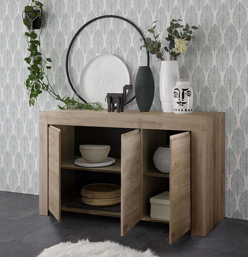 Madia 3 ante moderna, Rovere Cadiz con maniglia a gola