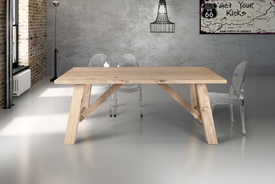 Tavolo Scortecciato Fisso in Rovere Impiallacciato sp.4cm