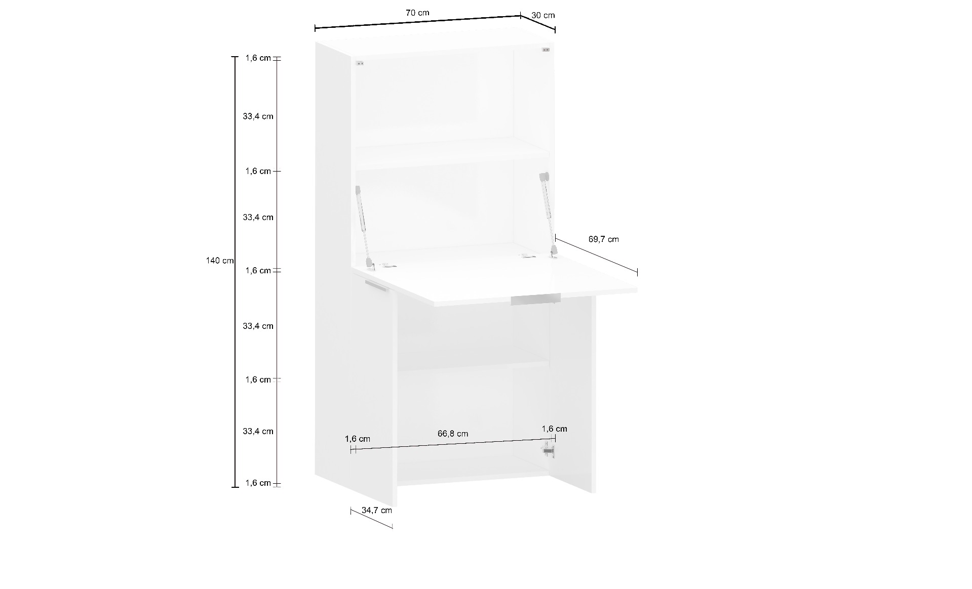 Scrivania estraibile, multiuso, bianco lucido, made in Italy