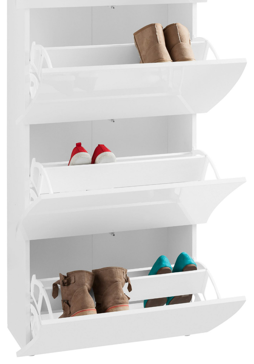 Scarpiera a 3 ante sagomate bianco laccato lucido, linea onda