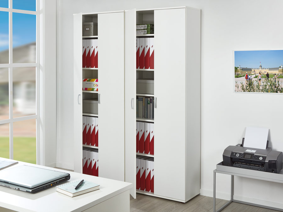 Armadio salvaspazio 2 ante e 5 ripiani, colore bianco