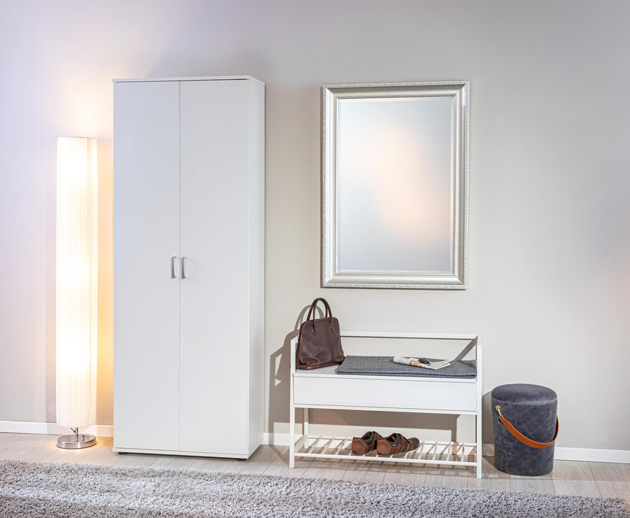 Armadio salvaspazio 2 ante e 5 ripiani, colore bianco