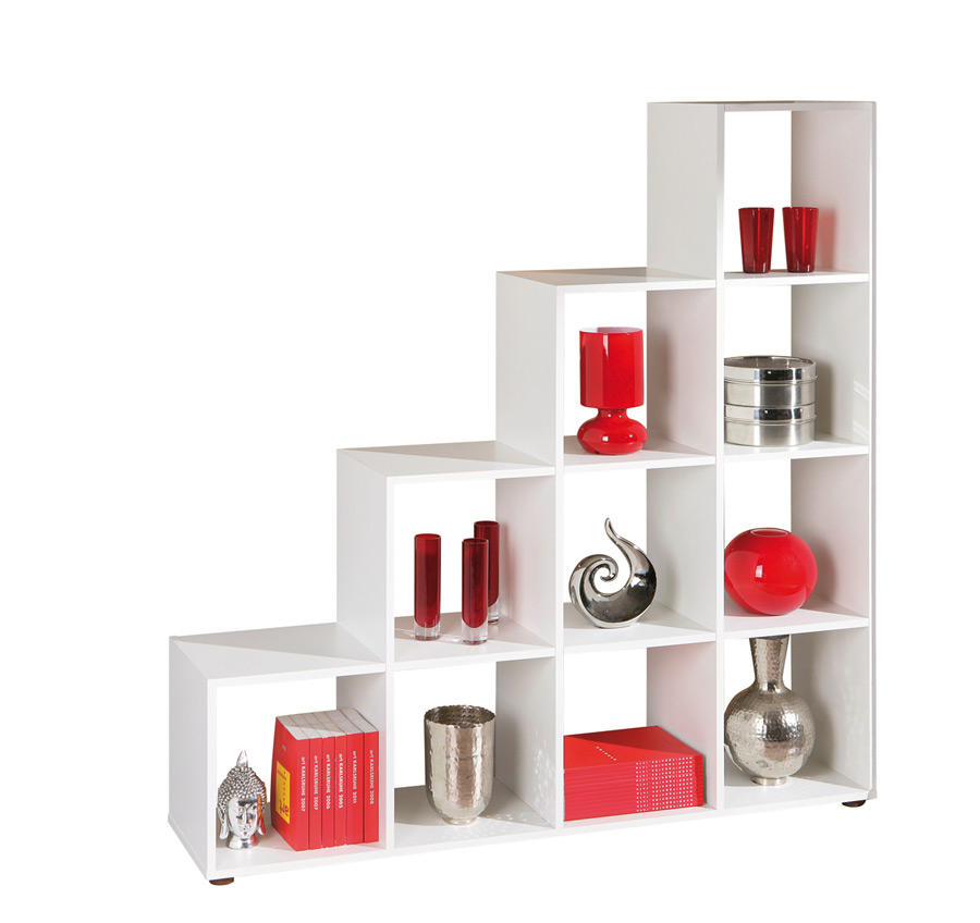 Libreria dieci vani quadrati a scala / bianco