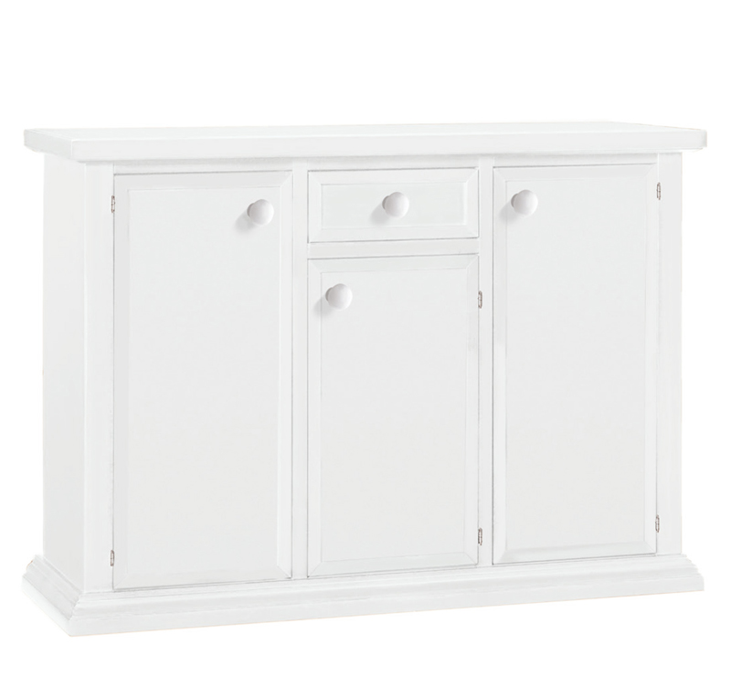 Credenza in legno, bianco opaco, arte povera - cm 120x86