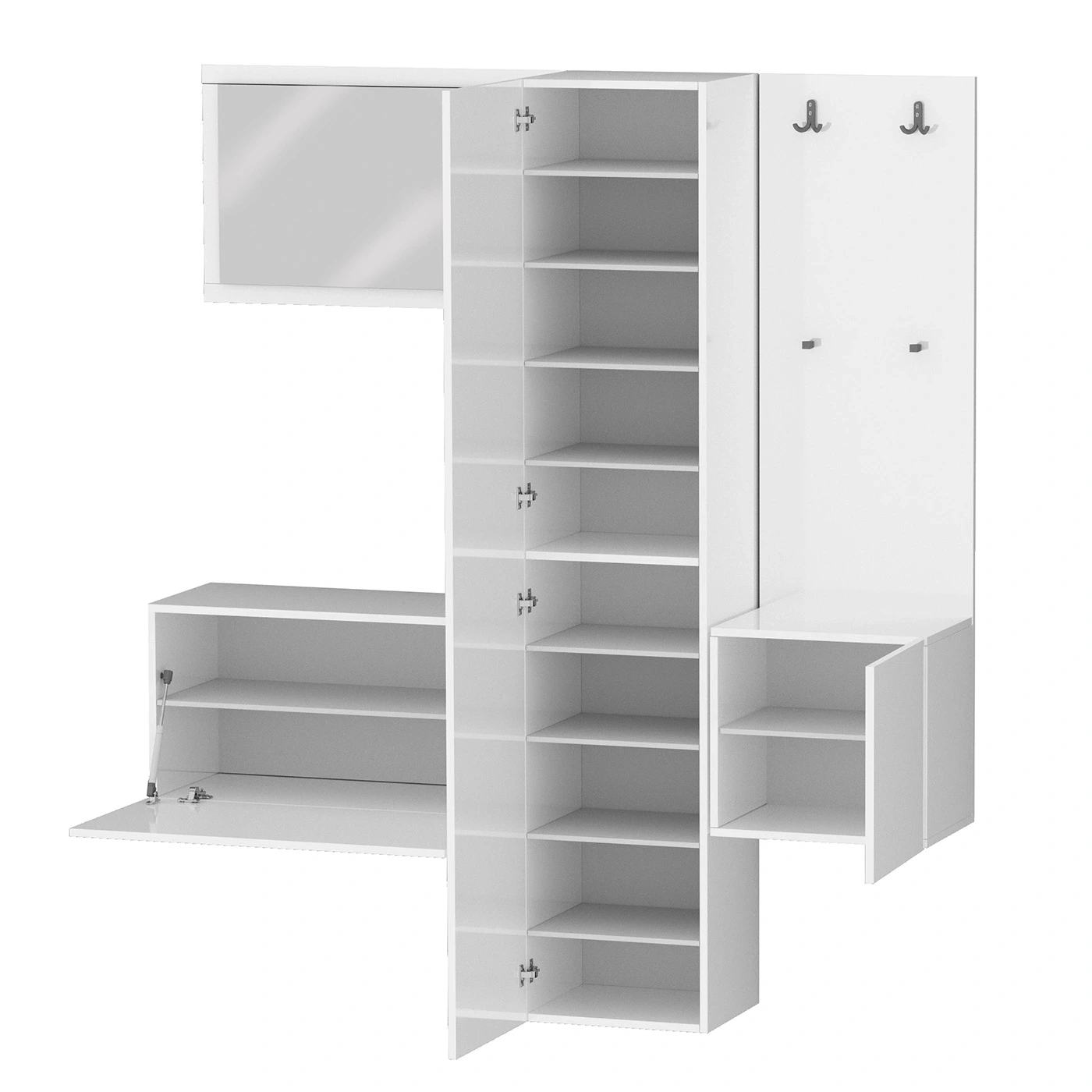 Set ingresso da 4 pezzi, 170x191x35 h cm, Bianco laccato lucido