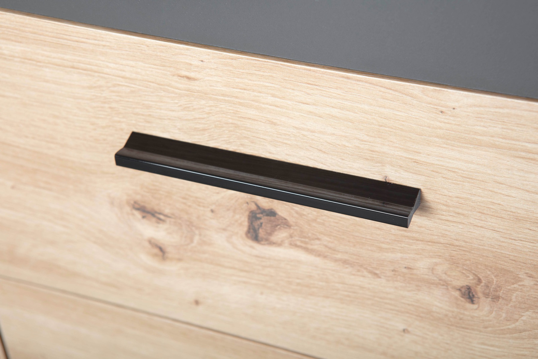 Madia salvaspazio con 1 anta e 4 cassetti, colore  quercia con scocca grigio antracite