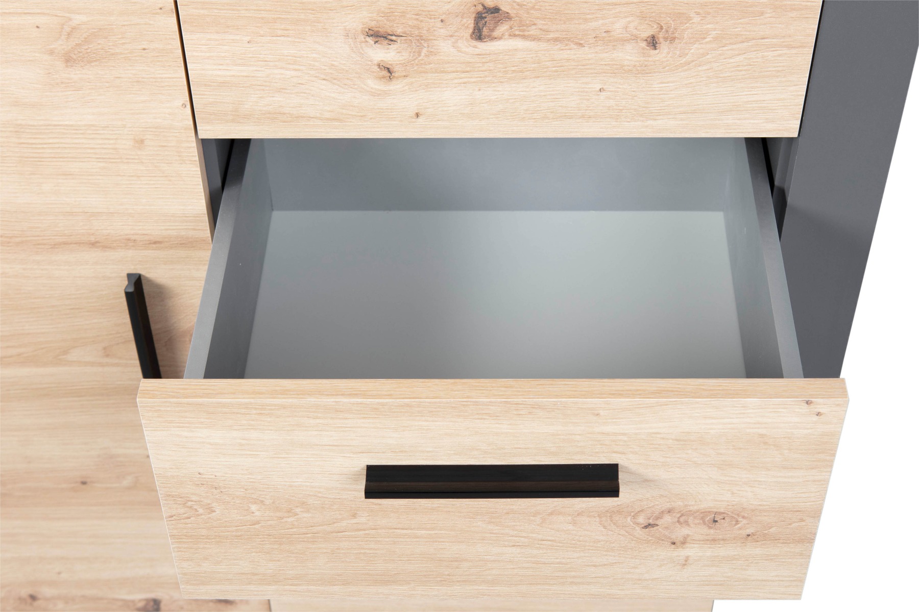 Madia salvaspazio con 1 anta e 4 cassetti, colore  quercia con scocca grigio antracite