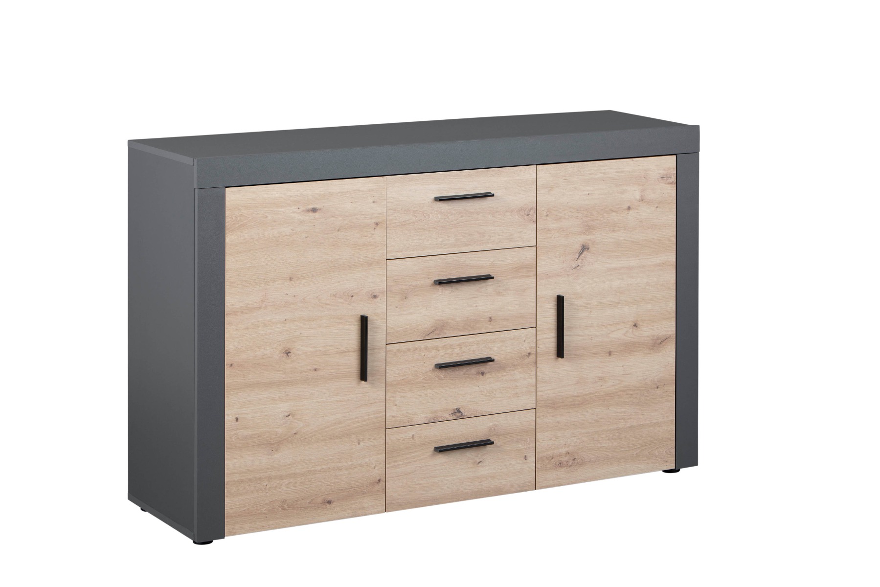 Credenza, madia 2 ante e 4 cassetti, colore quercia  con scocca grigio antracite