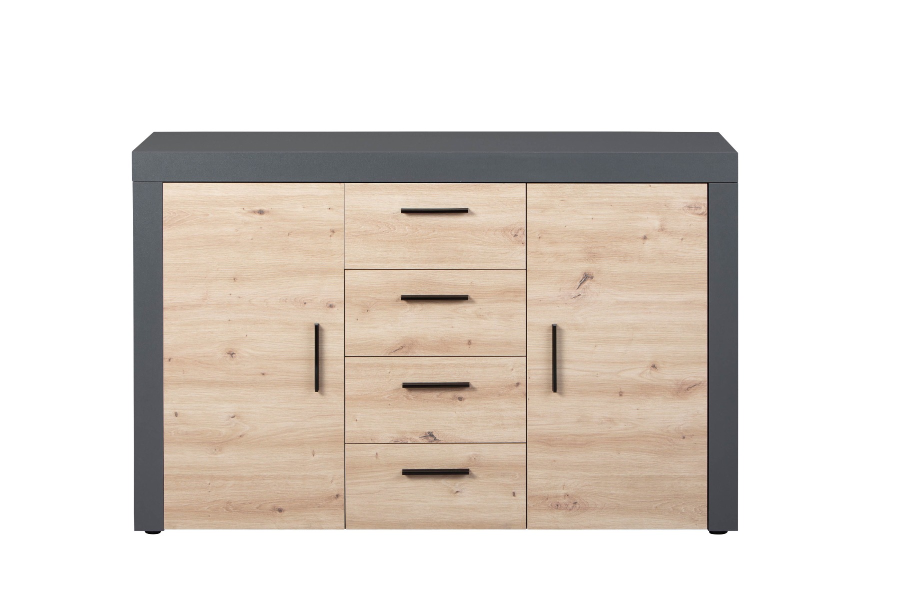 Credenza, madia 2 ante e 4 cassetti, colore quercia  con scocca grigio antracite