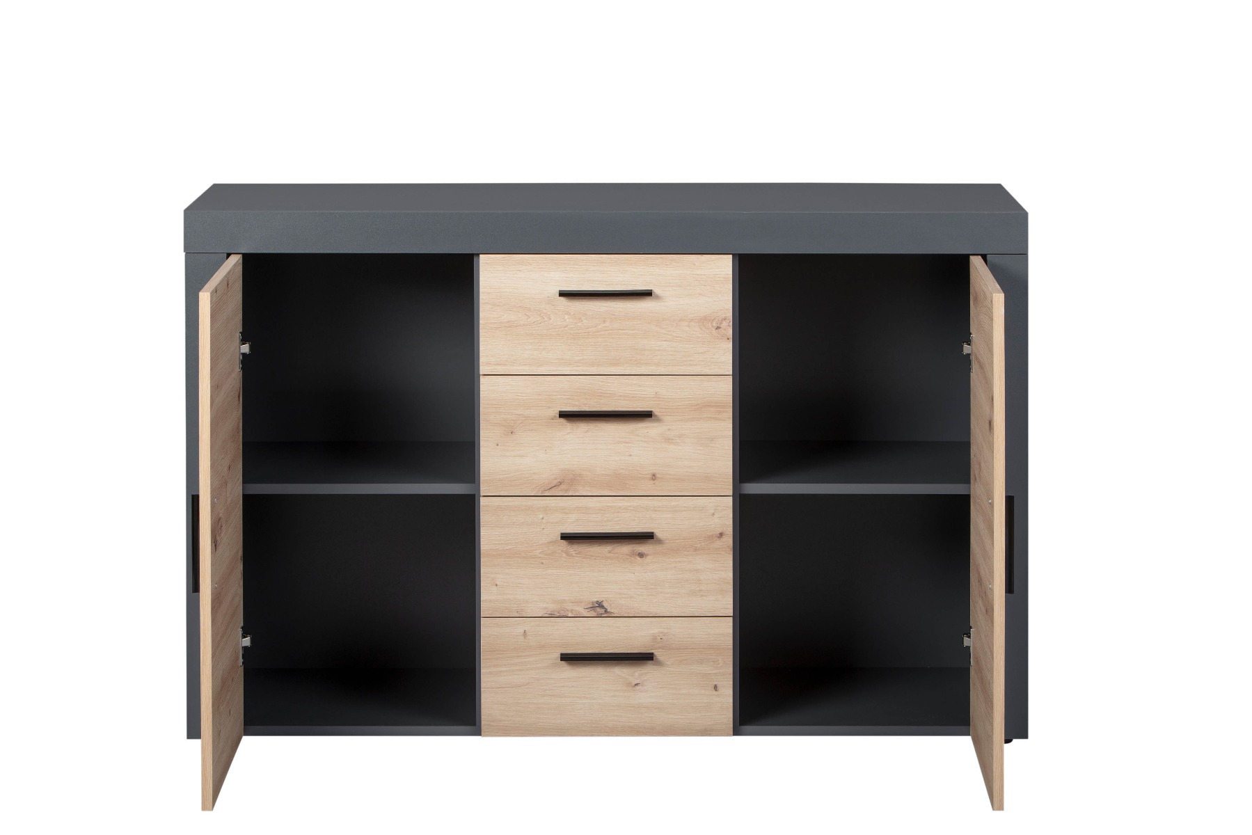 Credenza, madia 2 ante e 4 cassetti, colore quercia  con scocca grigio antracite