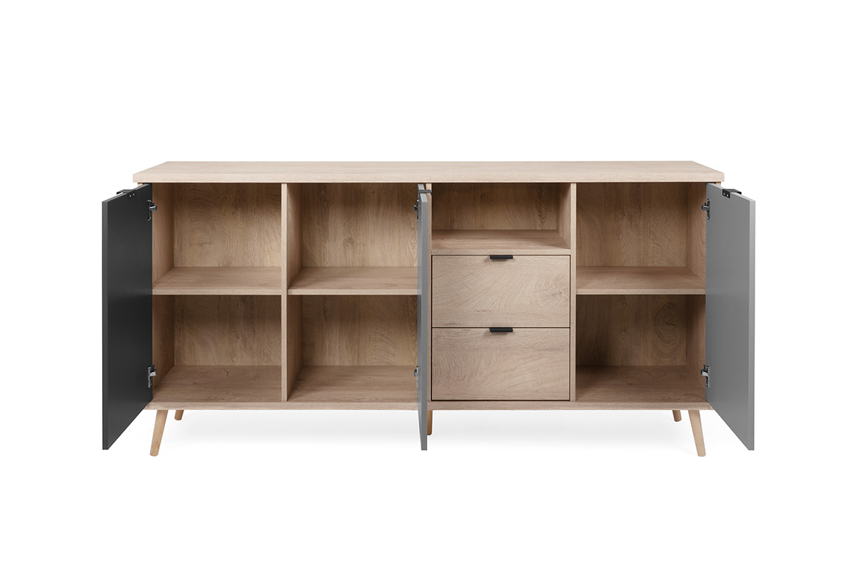 Madia Rosvik con 3 ante e 2 cassetti in finitura Grigio Seta, Grigio Perla e Antracite