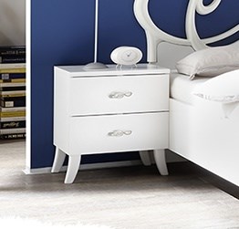 Set zona notte con Comò e 2 comodini, Bianco opaco