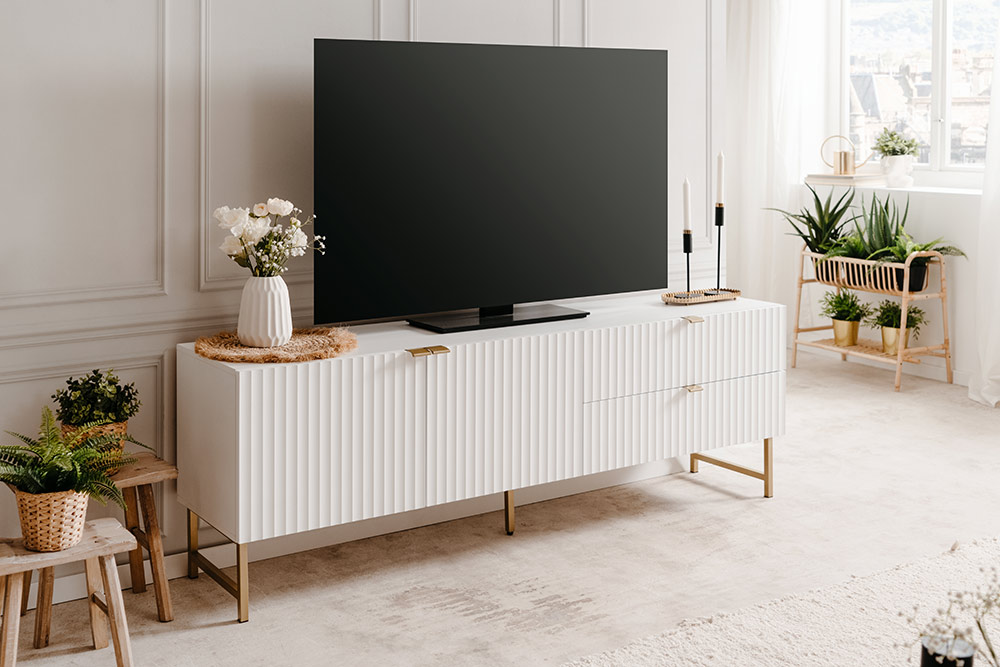 Porta TV bianco opaco stile nordico con gambe dorate Zenzero Shop