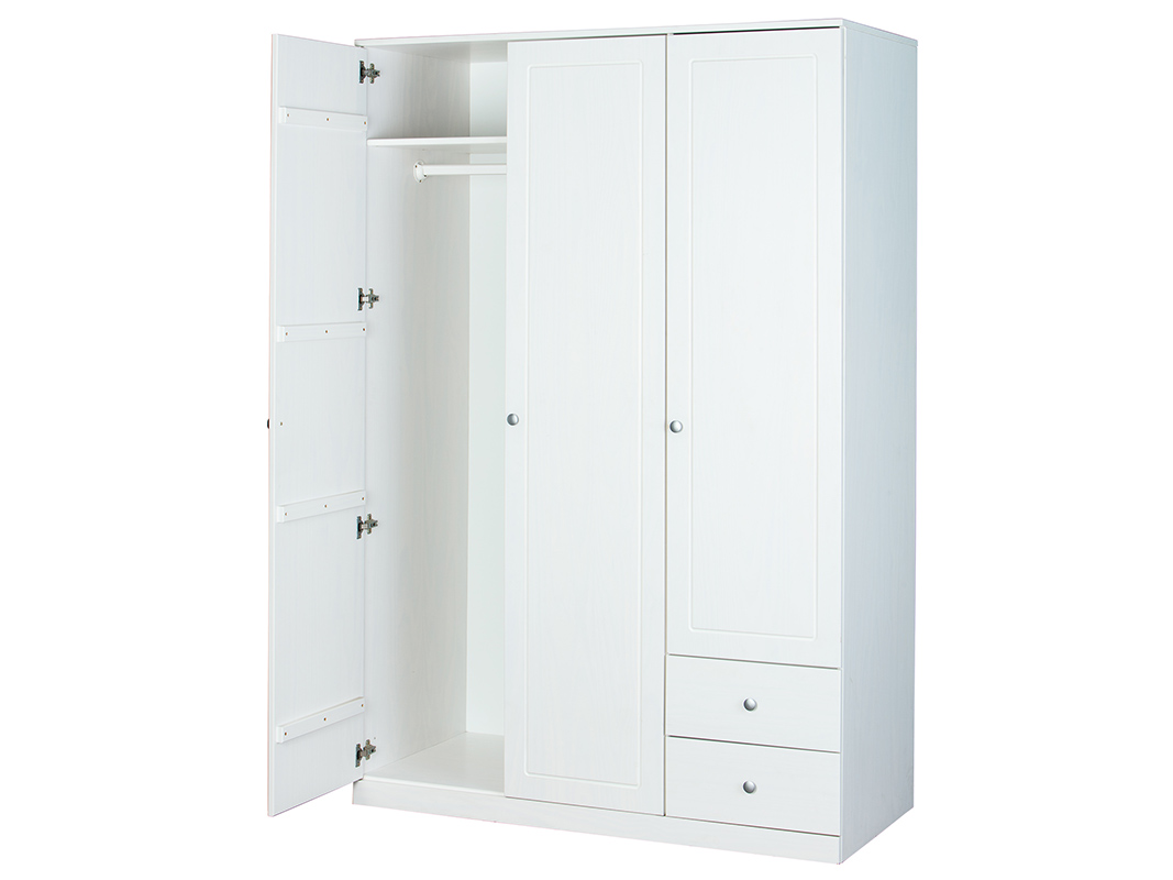 Armadio con 3 ante battenti e 2 cassetti in finitura bianco 