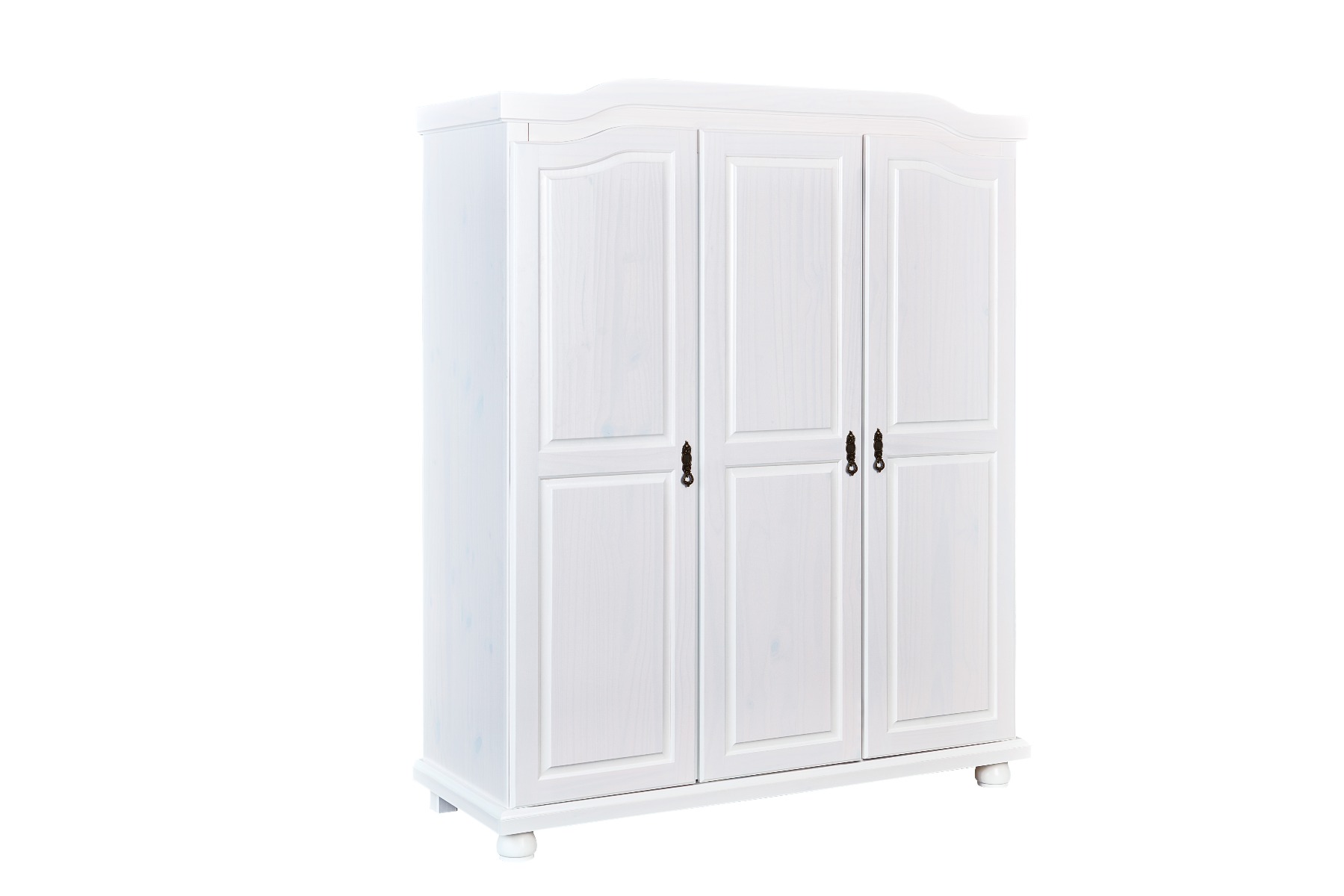 Armadio tre ante + ripiani in pino massello verniciato ad acqua bianco