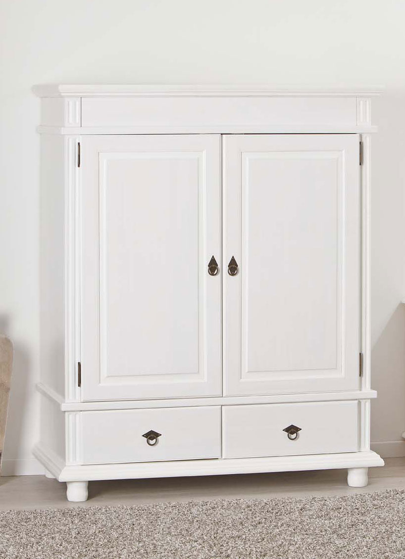 Armadietto due ante + due cassetti H.140 / pino massello verniciato ad acqua bianco