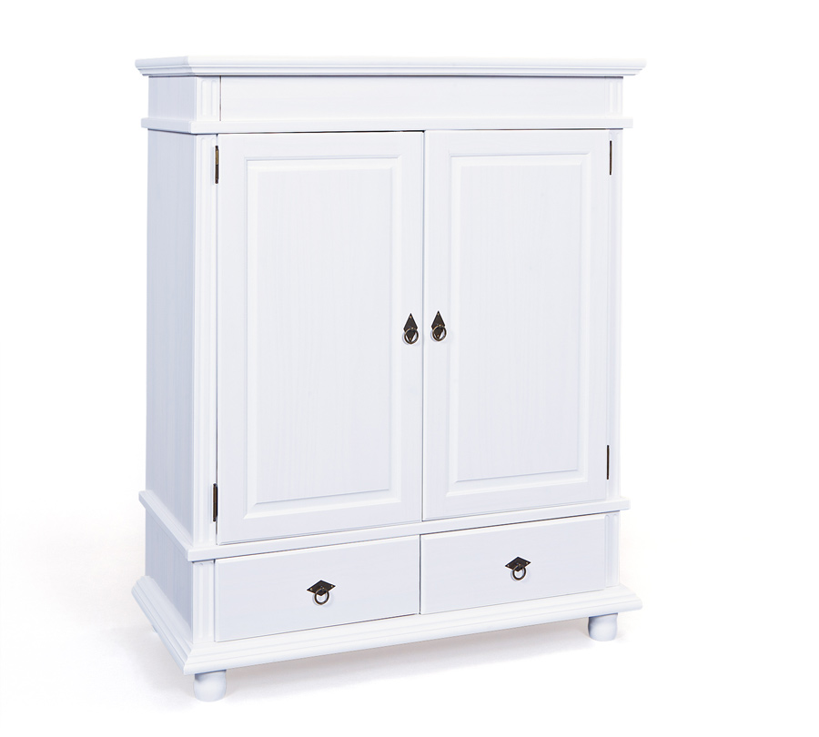 Armadietto due ante + due cassetti H.140 / pino massello verniciato ad acqua bianco