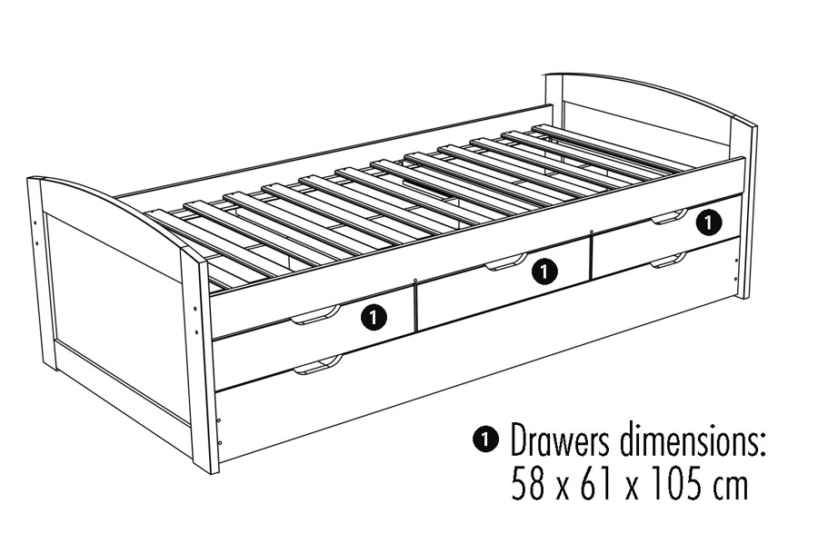 LETTO CON CASSETTI CONTENITORE E SECONDO LETTO INFERIORE AD ESTRAZIONE. 