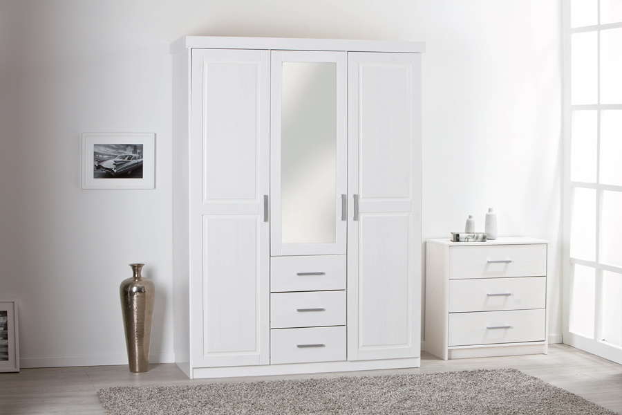 Armadio 2 ante + tre cassetti / pino massello verniciato ad acqua bianco