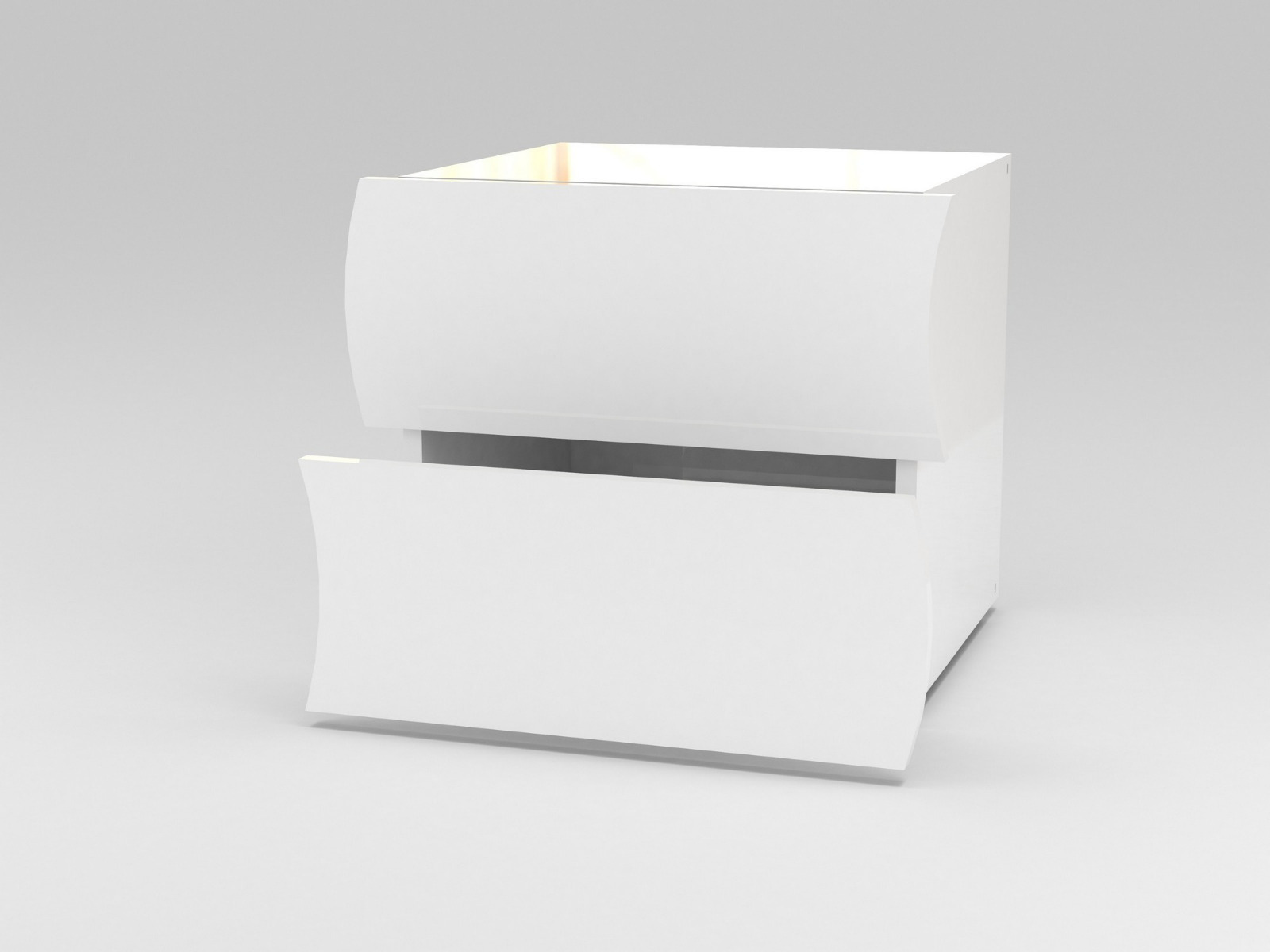 Comodino di design a 2 cassetti sagomati, bianco lucido, linea onda