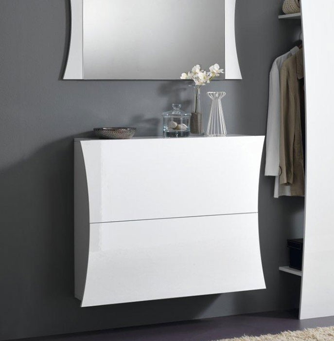 Scarpiera a 2 ante sagomate bianco laccato lucido, linea arco