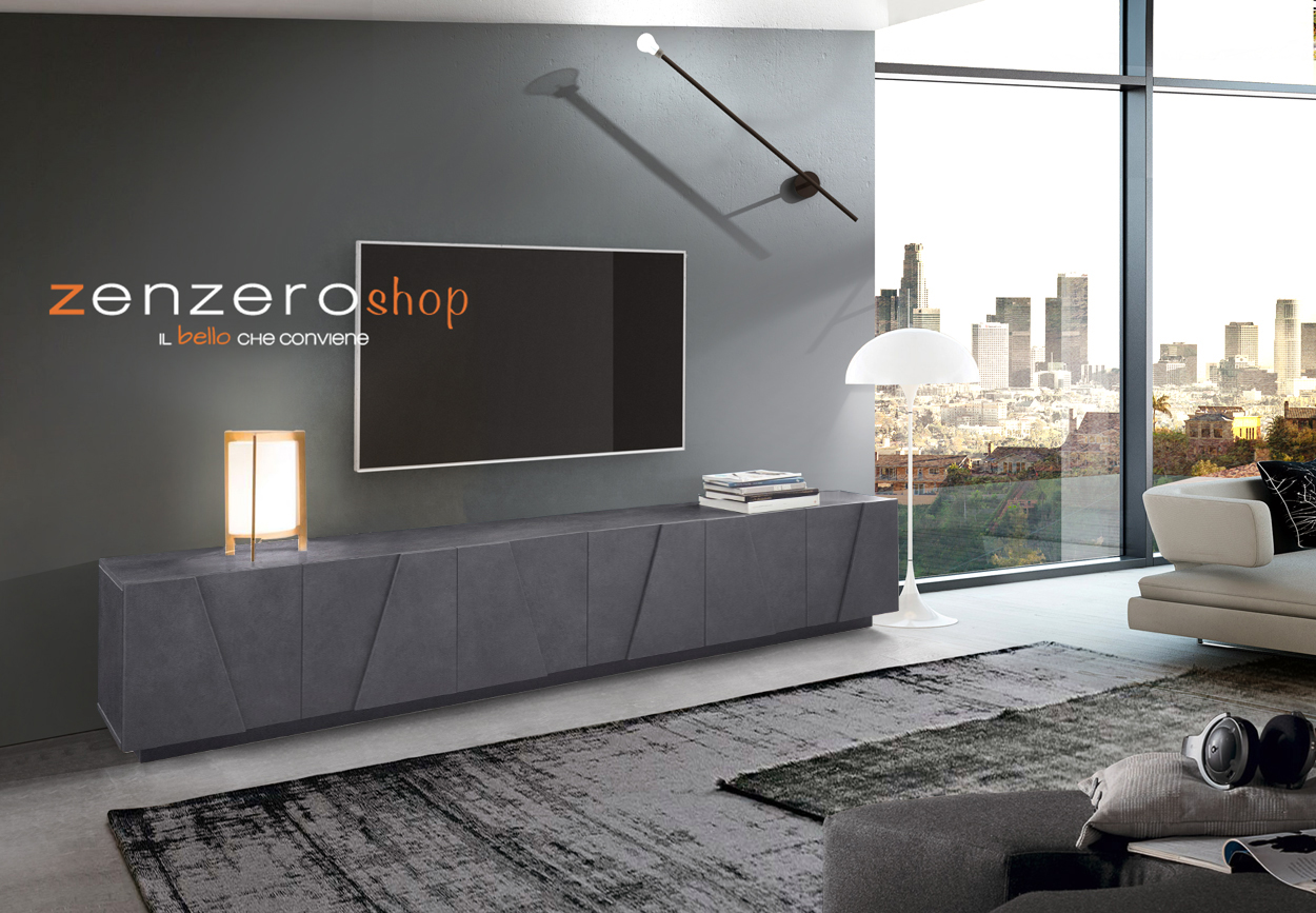 Mobile porta tv 6 ante con disegni geometrici in finitura Ardesia