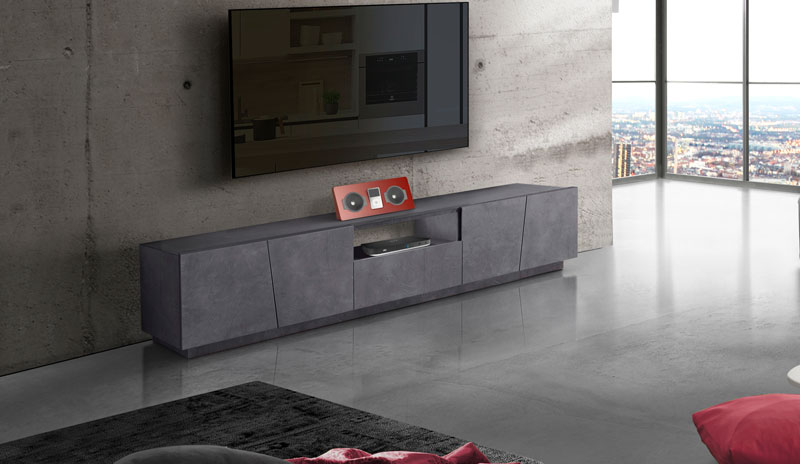 Porta tv 4 ante e 1 cassetto in finitura ardesia