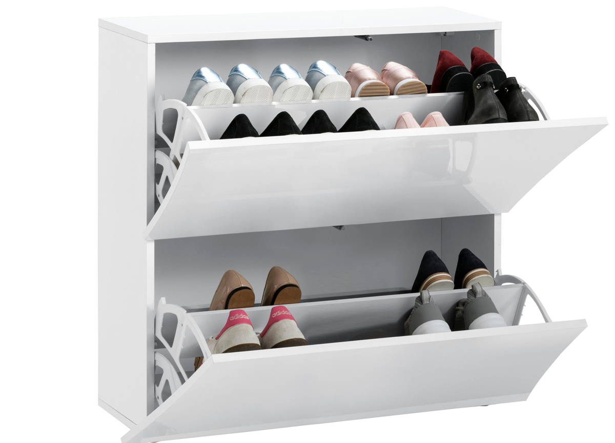 Scarpiera a 2 ante sagomate bianco laccato lucido, linea arco