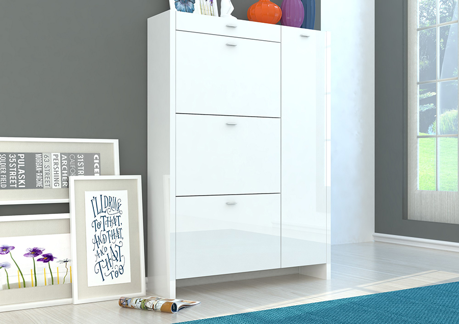 Scarpiera da ingresso bianco lucida