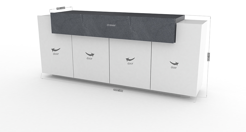 Madia moderna di design 4 ante bianca lucida con cassetto ardesia