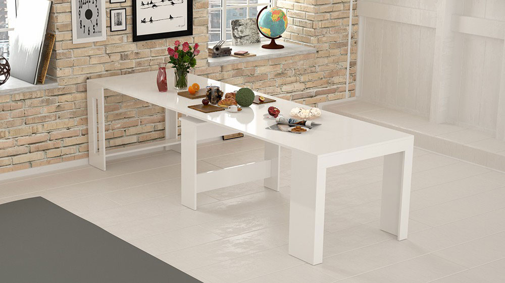 Consolle Pesciolino allungabile 3 metri, bianco lucido