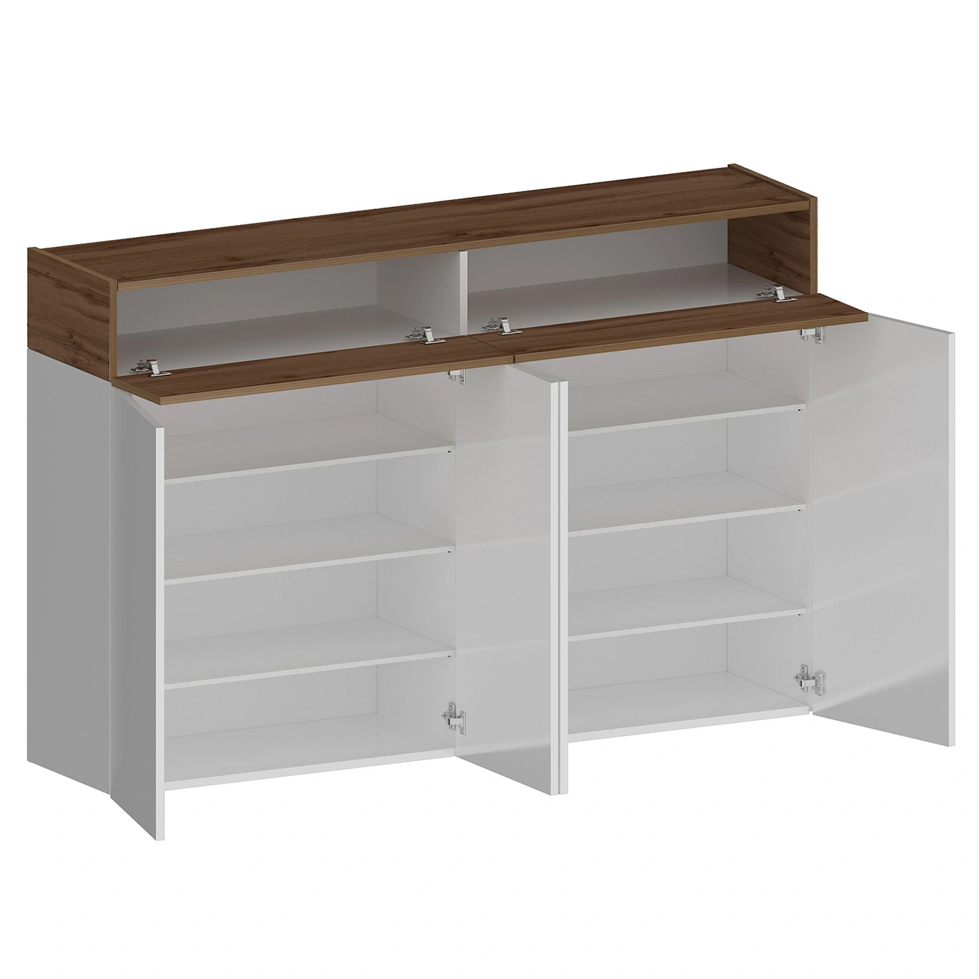 Scarpiera con 4 ante e 2 ribalte, Bianco laccato lucido e Rovere wotan