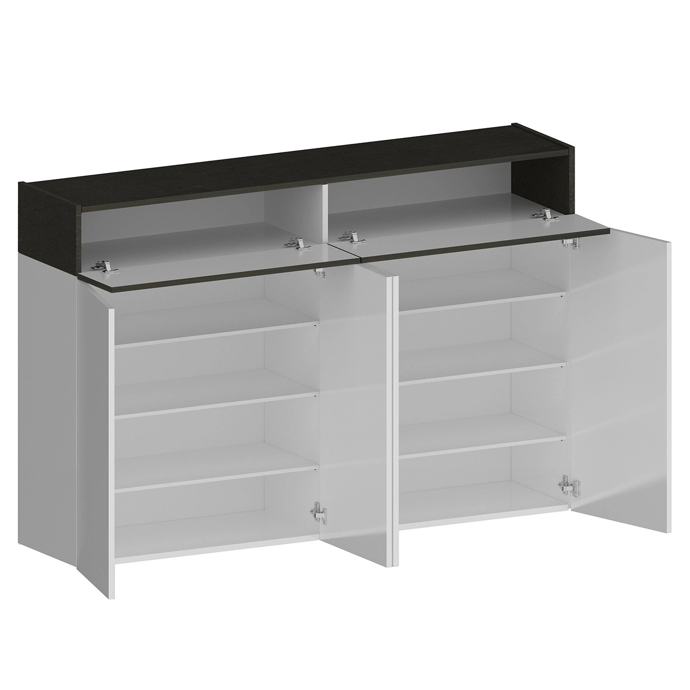 Scarpiera con 4 ante e 2 ribalte, Bianco laccato lucido e Ardesia