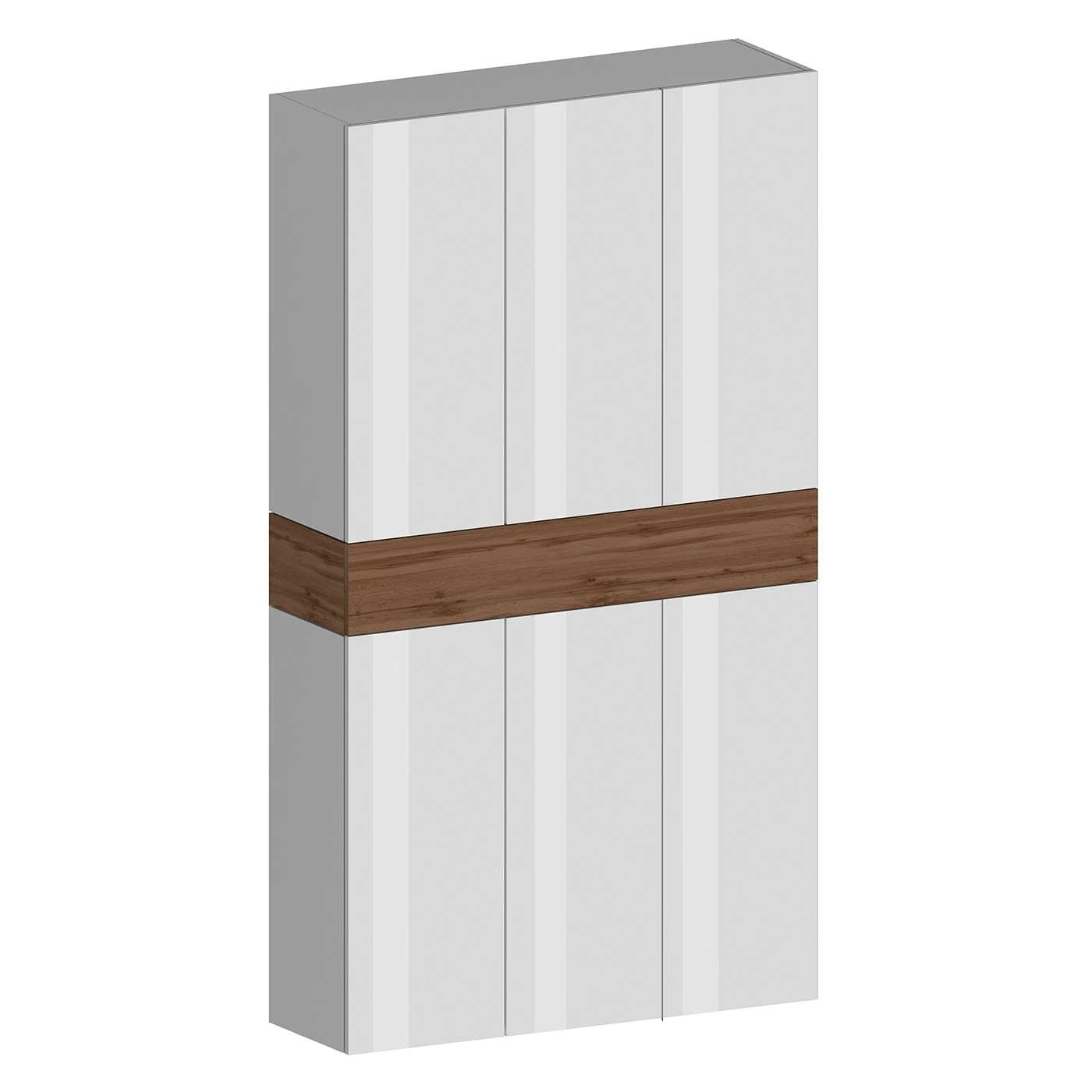 Armadio scarpiera a 6 ante con 1 ribalta, Bianco laccato lucido e Rovere wotan